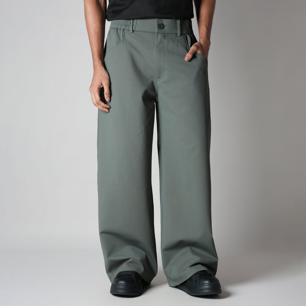 SAGE GREEN PIN-RIB WIDE PANTS