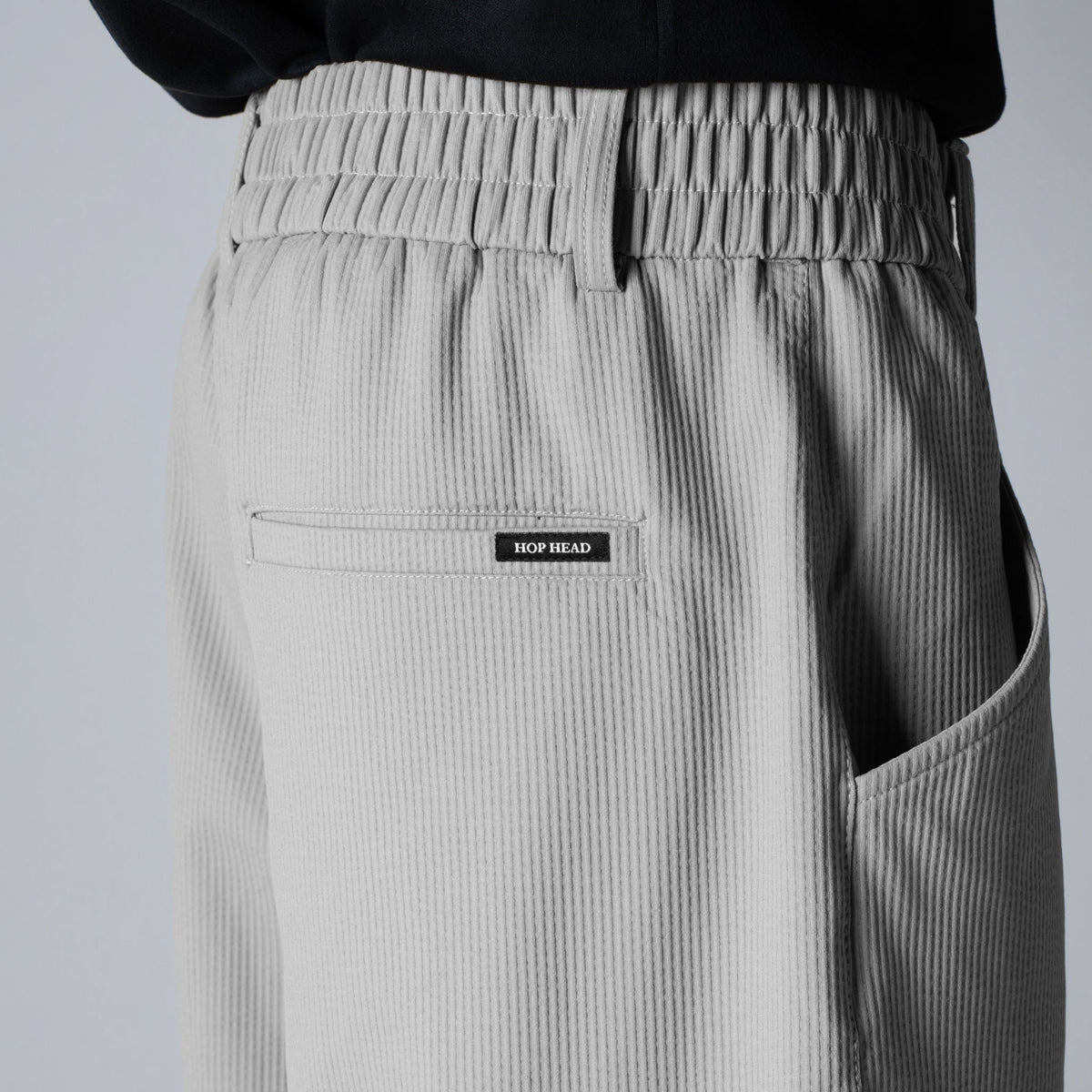 STONE GREY PIN-RIB WIDE PANTS