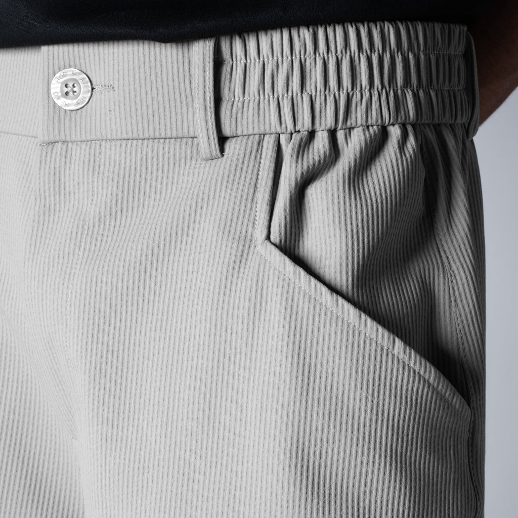 STONE GREY PIN-RIB WIDE PANTS