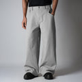 STONE GREY PIN-RIB WIDE PANTS