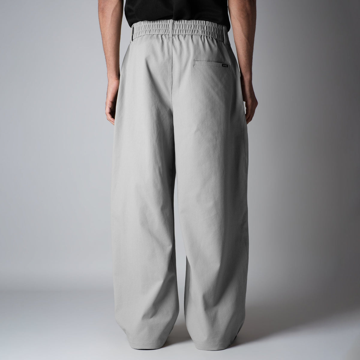 STONE GREY PIN-RIB WIDE PANTS