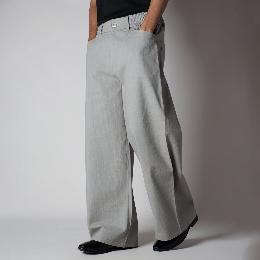 STONE GREY TEXTURED LINEN TRAVEL PANTS