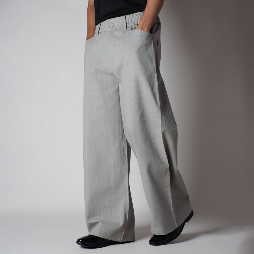 STONE GREY TEXTURED LINEN TRAVEL PANTS