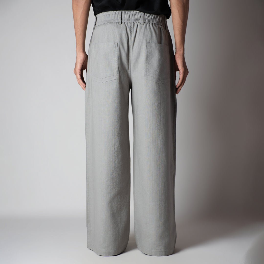 STONE GREY TEXTURED LINEN TRAVEL PANTS