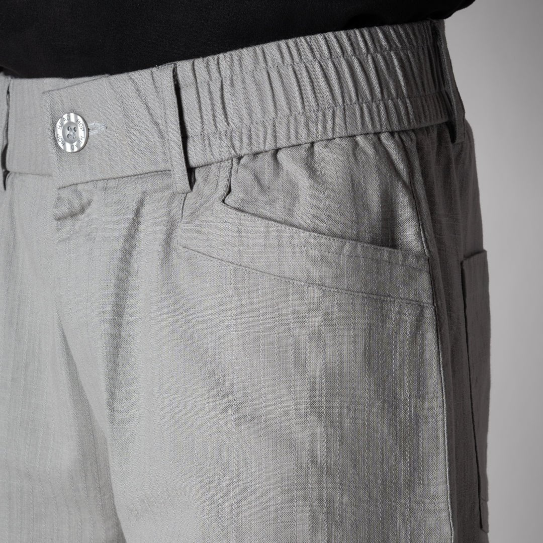 STONE GREY TEXTURED LINEN TRAVEL PANTS