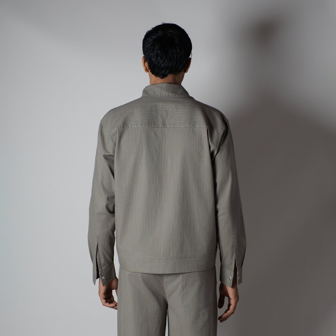 STONE GREY VERTICAL STRIPED ZIPPER JACKET