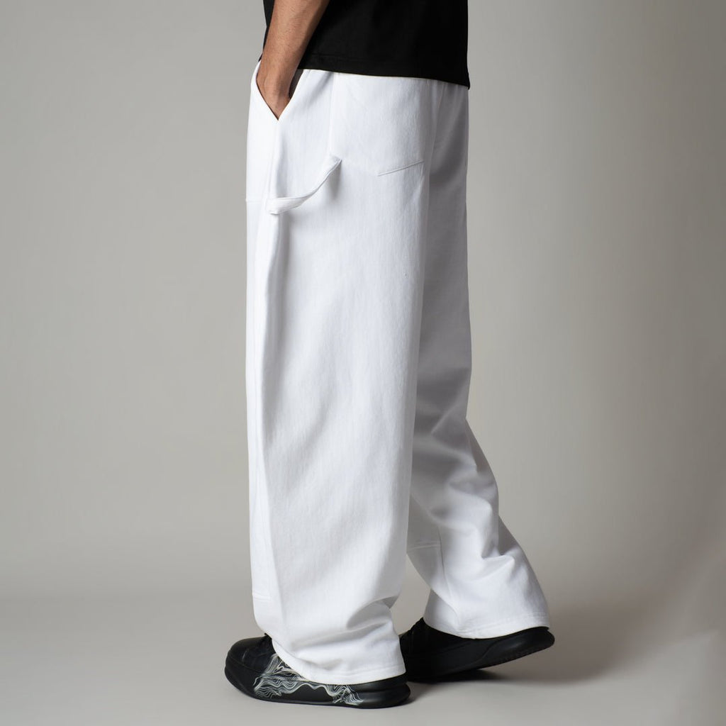 WHITE CARPENTER FLEECE BAGGY SWEATPANT