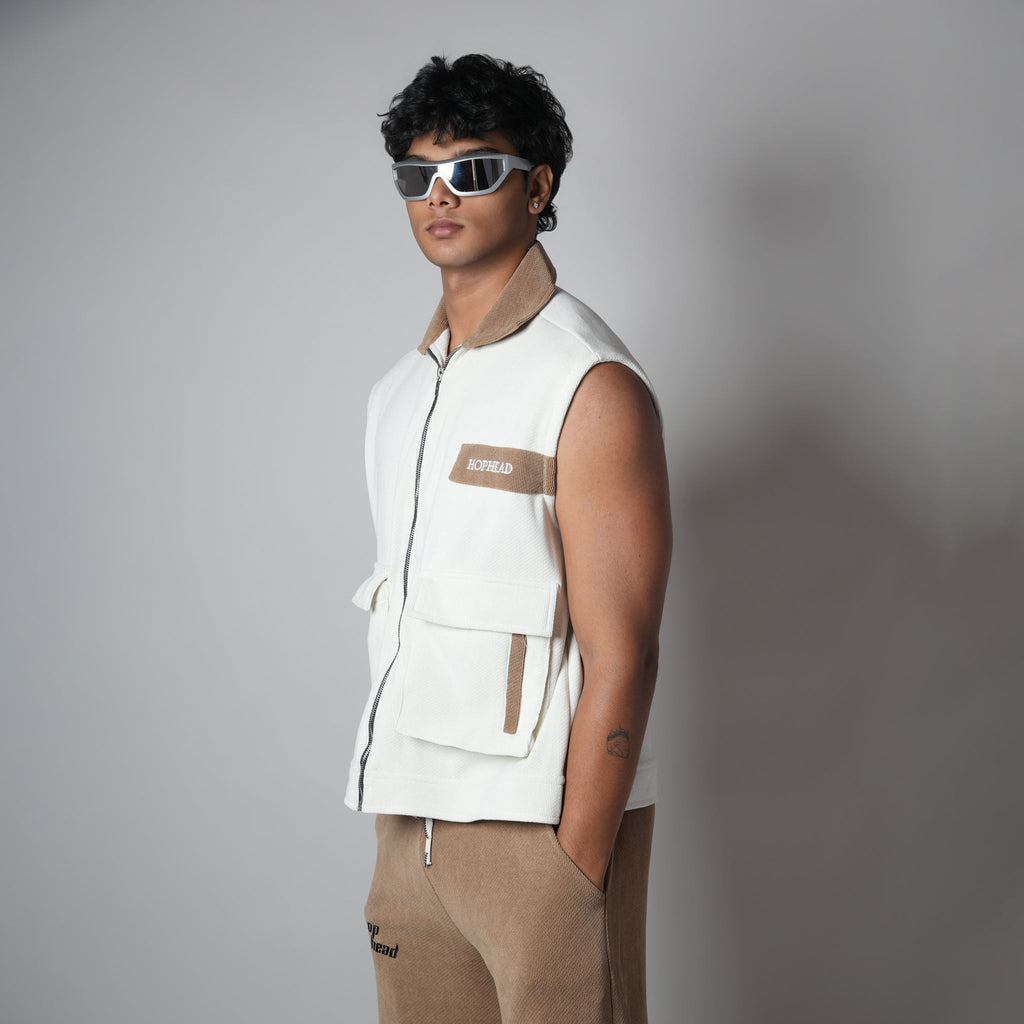 WHITE DUAL KNITDRIP UTILITY JACKET