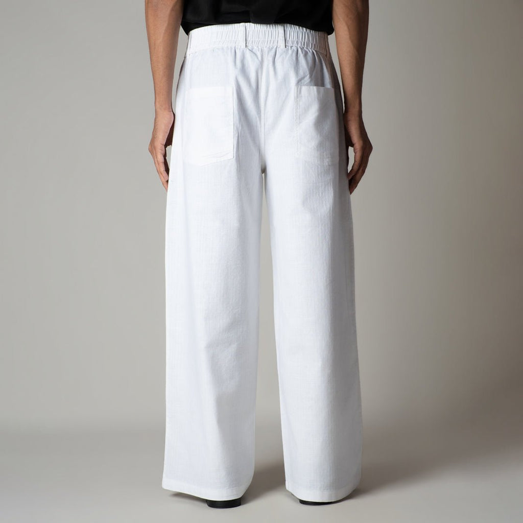 WHITE TEXTURED LINEN TRAVEL PANTS